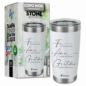Copo Térmico - Fé, Amor e Gratidão  - Branco