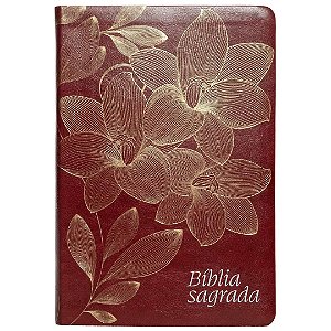 Bíblia NVI - Letra Gigante - Couro Soft Vinho - Flores Douradas - Thomas Nelson