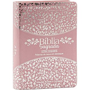 Bíblia RC Rosa Com Flores Prata - Letra Gigante - SBB