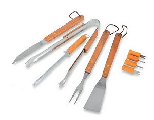 Kit Churrasco em Aço Inox e Madeira Advantage - 10 Pecas