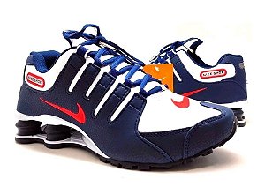 tenis nike shox azul e branco