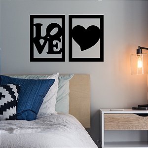 Quadro Duplo Love e Coração Preto Fosco