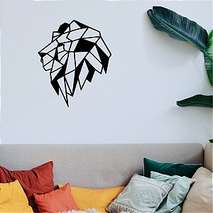 Quadro Leão Geométrico Preto Fosco