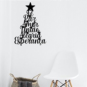 Quadro Árvore de Natal em Palavras Preto