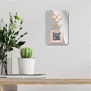 Placa PIX Espelhada de Acrílico Prata e Rose - Sem o QR Code
