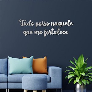 Espelho Decorativo Frase Tudo posso naquele que me fortalece - Prata