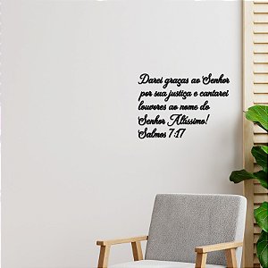 Placa Darei graças ao Senhor por sua justiça... Sl 7- Preta