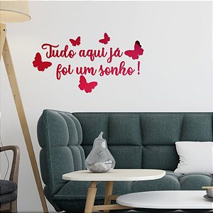 Espelho Tudo aqui já foi um sonho! com borboletas - Vermelho