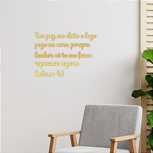 Espelho Decorativo "Em paz me deito... Salmo 4:8" - Dourado