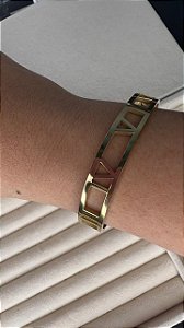 Pulseira Bracelete Aço Inoxidável Dourado com Detalhes em Números Romanos