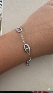 Pulseira Aço Inoxidável Prata Elos Ovais Vazados Design Moderno