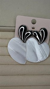 Brinco Madre Perola Coração Aço Inoxidável Prata Feminino Joia Praia Verao