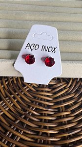 Brinco Ponto de Luz Vermelho Feminino Aço Inoxidável Prata Joia Minimalista