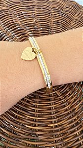 Bracelete Aço Inoxidável Dourado com Coração e Zircônia