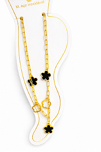 Tornozeleira Feminina de Flor Dourada em Aço Inoxidável