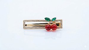 Presilha Cereja com Strass Metal Dourado