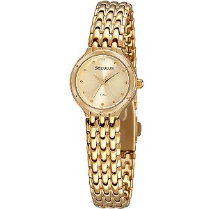 Relógio Feminino Clássico Cristais Dourado