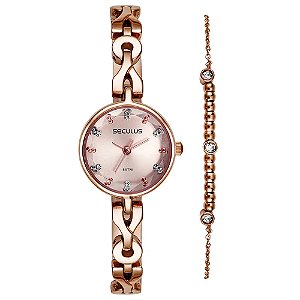 Kit Relógio Feminino Vintage Rosé com pulseira cristais