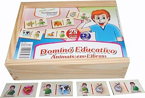 Brinquedo Educativo Domino Animais Em Libras MDF 28 Peças - Fundamental