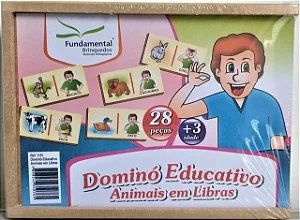 Brinquedo Educativo Domino Animais Em Libras MDF 28 Peças - Fundamental