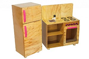 Brinquedo Kit Cozinha Para Creche Fogão Pia Geladeira Mdf
