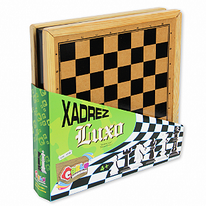 Jogo Xadrez Tabuleiro Estojo Madeira Luxo 43x43cm Rei 10cm