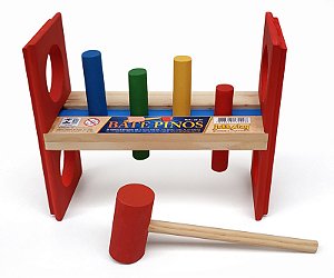Brinquedo Educativo Bate Pinos Grande Com Martelo E Pinos