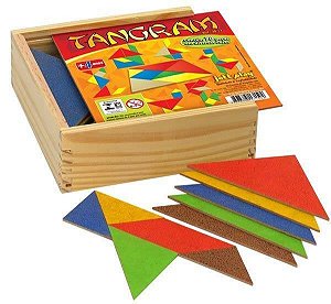 Brinquedo Educativo Tangram 10 Jogos Em M.D.F Com Cores Diferentes 70 Peças