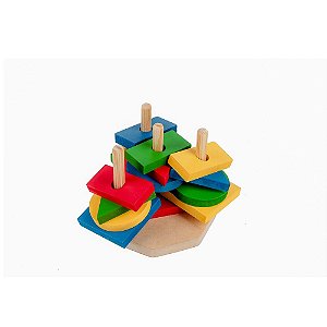 Brinquedo Educativo Torre De Formas Geométricas Em Mdf Com 16 Peças