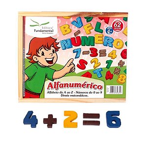 Jogo Educativo Alfanumerico Em Madeira Colorida 62 Peças