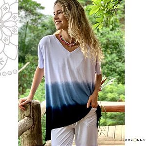 Blusa Summer decote V - Branca e Azul