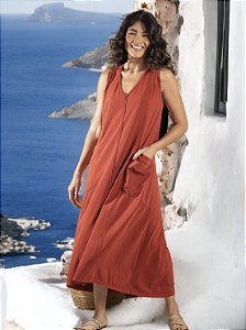 Vestido Caraiva Terracota 100% Algodão