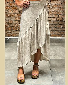 Saia Pareô 2 em 1 c/ babado - estampa linho