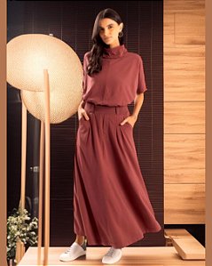 Saia Alfaiataria - 100% algodão - Berinjela