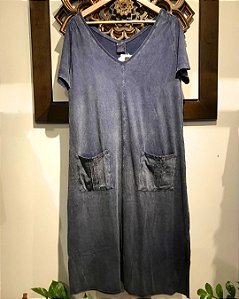 Vestido Recife - 100%algodão- Azul Stone