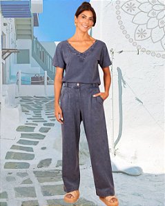 Calça de Alfaiataria 100% algodão - azul stone