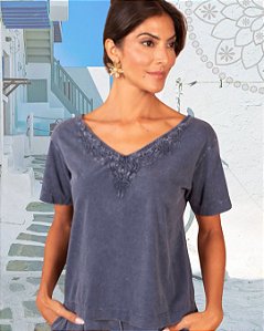 Blusa Guipir 100% algodão - Azul Stone