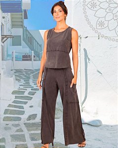 Calça Pantalona Amsterdã 100% algodão - Preto Stone