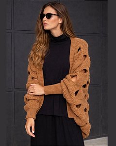 Casulo Vermon Cardigan Tricô Moderno - Caramelo