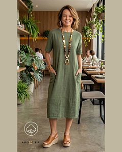 Vestido Midi Algodão Kyoto Verde
