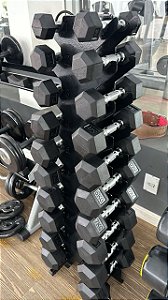 Kit 110kg Dumbbell Sextavado Cromado com suporte -  pares de 1 a 10kg