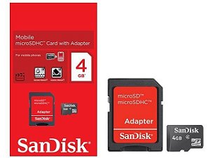 Cartão de Memória Micro SD 4GB - SanDisk 2 em 1