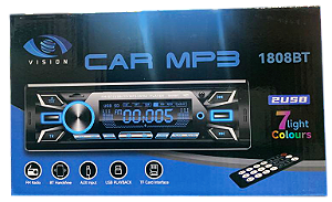 Rádio Mp3 Bluetooth 2xUSB SD FM Aux 4X52W Controle 7 Cores Vision 1808BT