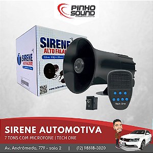 Sirene Automotiva Tech One 7 Tons com Microfone + Botão Interruptor