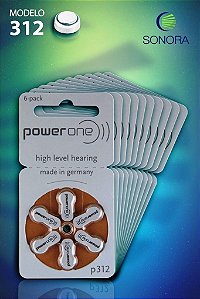 PowerOne P312 / PR41  - 10 Cartelas - 60 Baterias para Aparelho Auditivo