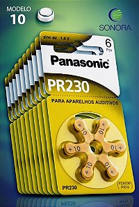 Panasonic PR10 / PR230  - 10 Cartelas - 60 Baterias para Aparelho Auditivo