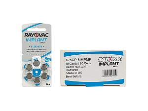 RAYOVAC 675 / PR44 IMPLANT PRO - 10 Cartelas - 60 Pilhas Baterias Implante Coclear