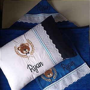 Kit de toalhas + travesseirinho baby personalizados - 03 peças - urso