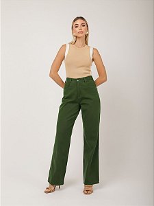 Calça Wideleg Jeans Verde - Lemier - 41531