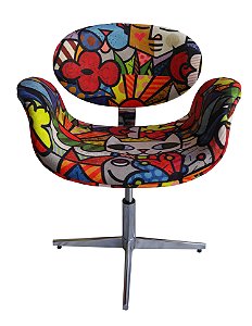  Cadeira Tulipa tecido decorativo com base alumínio 4 pontas e regulagem de altura, Lançamento Lv Estofados.